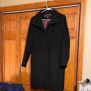Tommy Hilfiger Black Long Wool-Blend Trench Coat